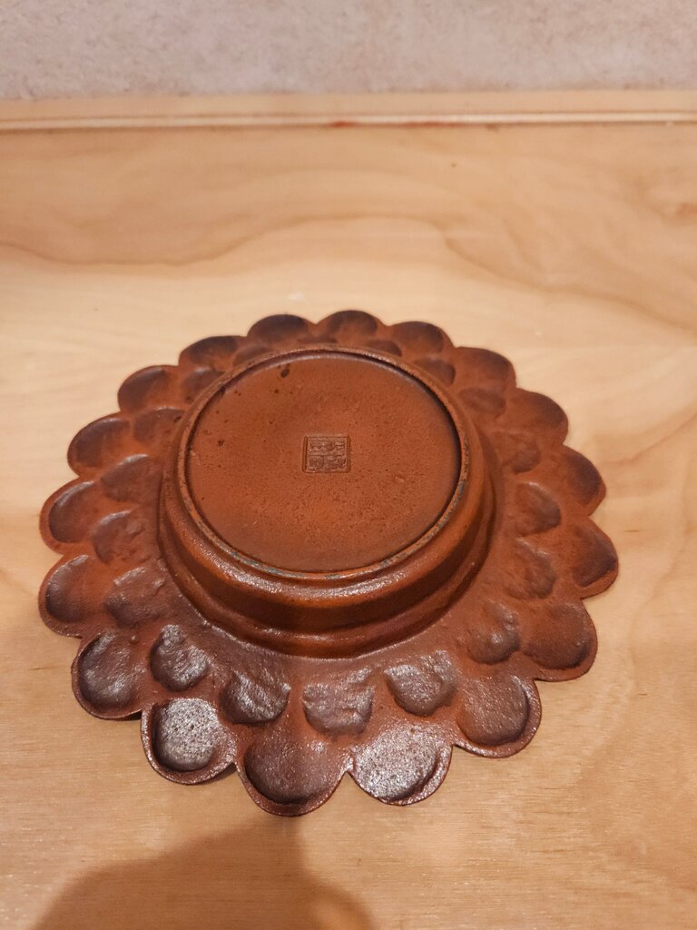 RISING SUN GINGKO LOTUS FLOWER DISH NAMBU TEKKI CAST IRON STEEL JAPANESE JAPAN