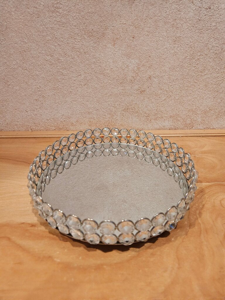 RoundDecorative Tray with Crystal Accents/candle holder/trinket vanity tray Art Deco Barware Organizer