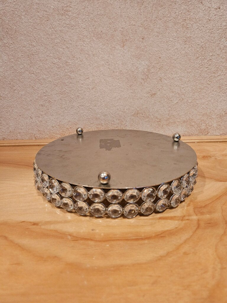 RoundDecorative Tray with Crystal Accents/candle holder/trinket vanity tray Art Deco Barware Organizer