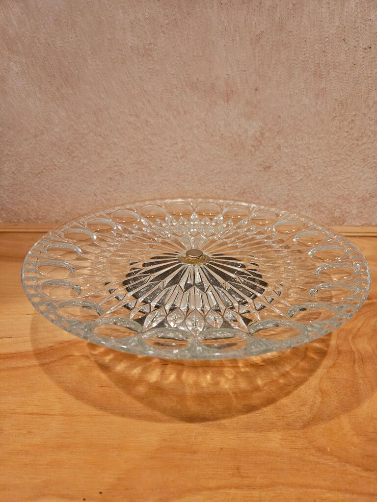 Vintage Italian 1960's Glass Cake Plate w/ Silver Plated Base, Leonard Italy EUC