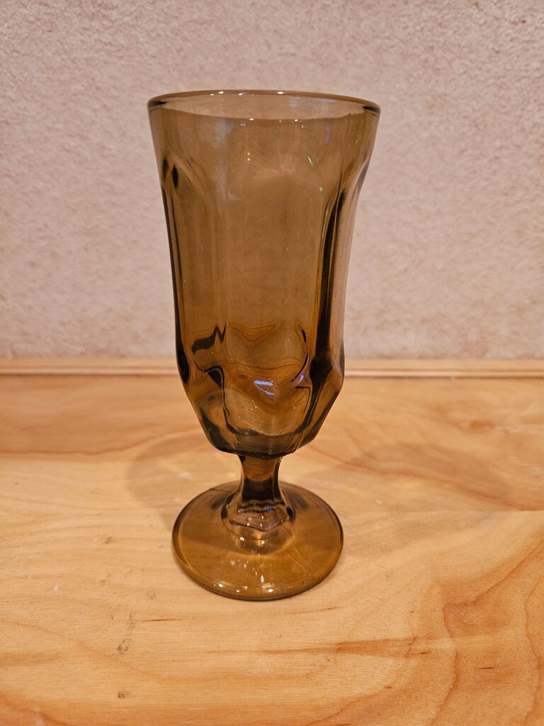Vintage Smokey Glass Goblet Tawney Brown Duz Crystal