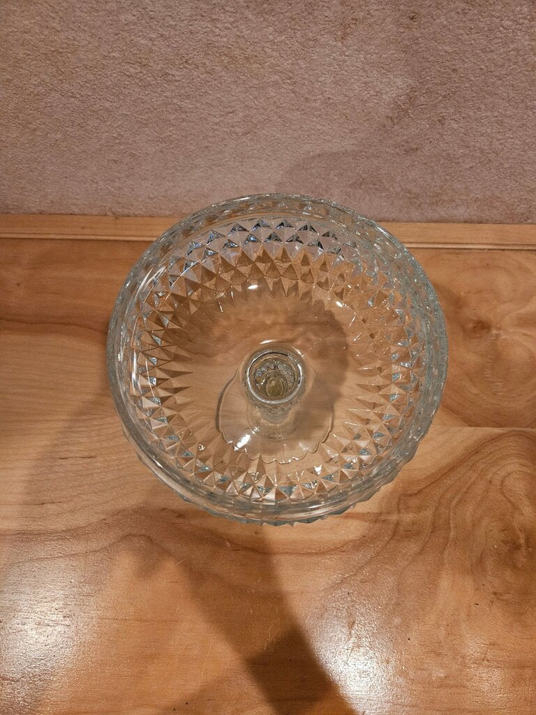 Vintage Indiana Glass Diamond Point pale yellow Pedestal Compote Candy Dish