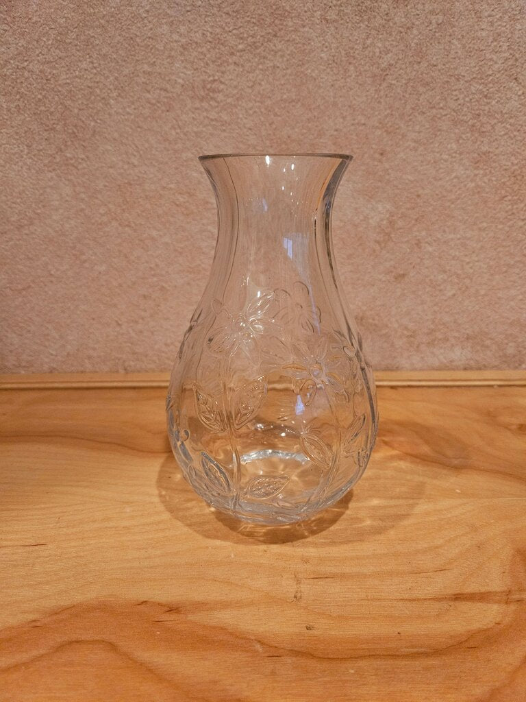 Decorative Clear Glass Vase with Floral Design