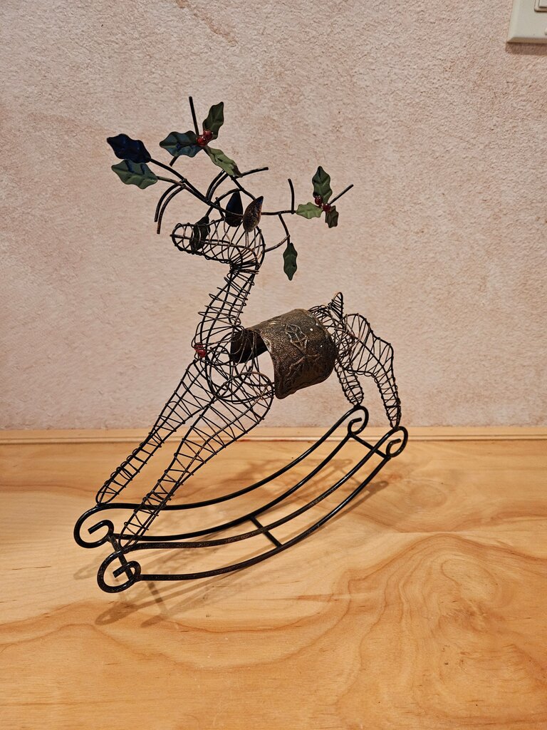 Metal Wire Mesh Rocking Reindeer With Rubbed Bronze Coloring
