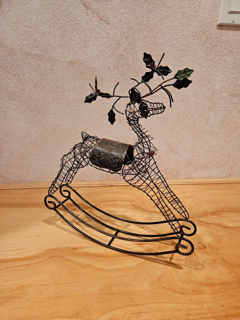 Metal Wire Mesh Rocking Reindeer With Rubbed Bronze Coloring