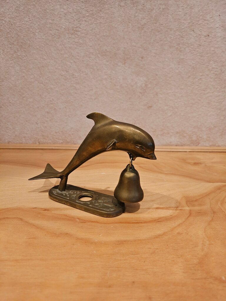Vintage Brass Dolphin Hotel Bell WITH BELL!