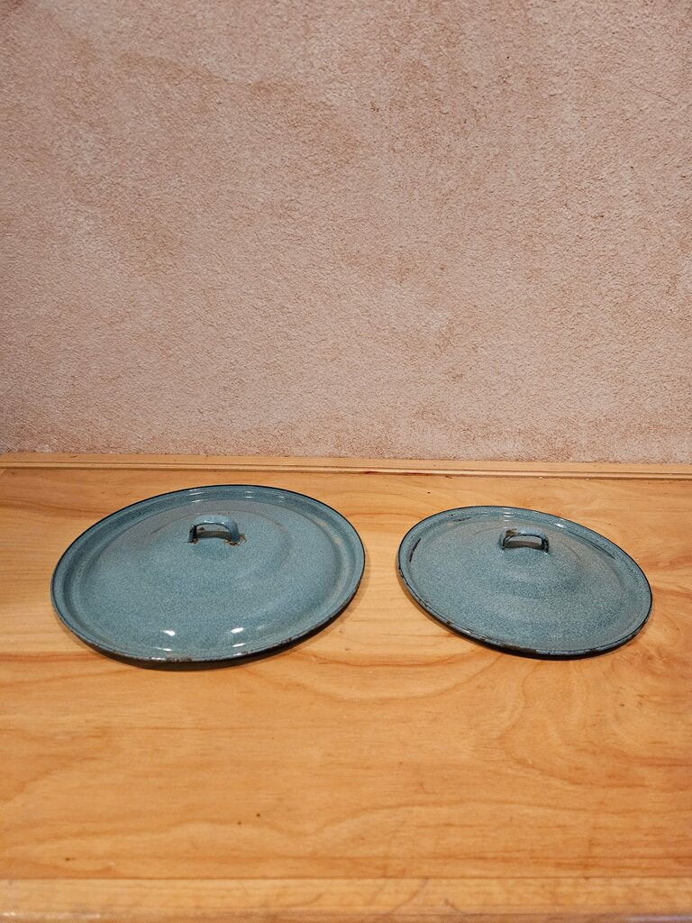 Vintage Blue Speckled Enamel Ware Metal Lid