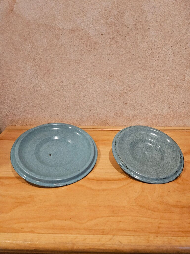 Vintage Blue Speckled Enamel Ware Metal Lid