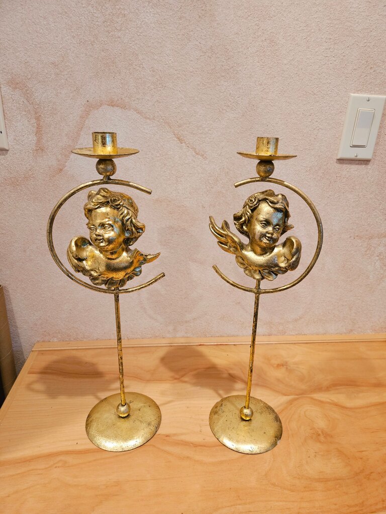 Vintage Gold Cherub Candle Holders As Is