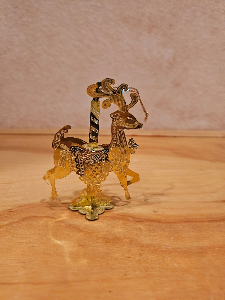 Carousel Horse Christmas Ornament Thin Brass Gold Colored Die Cast