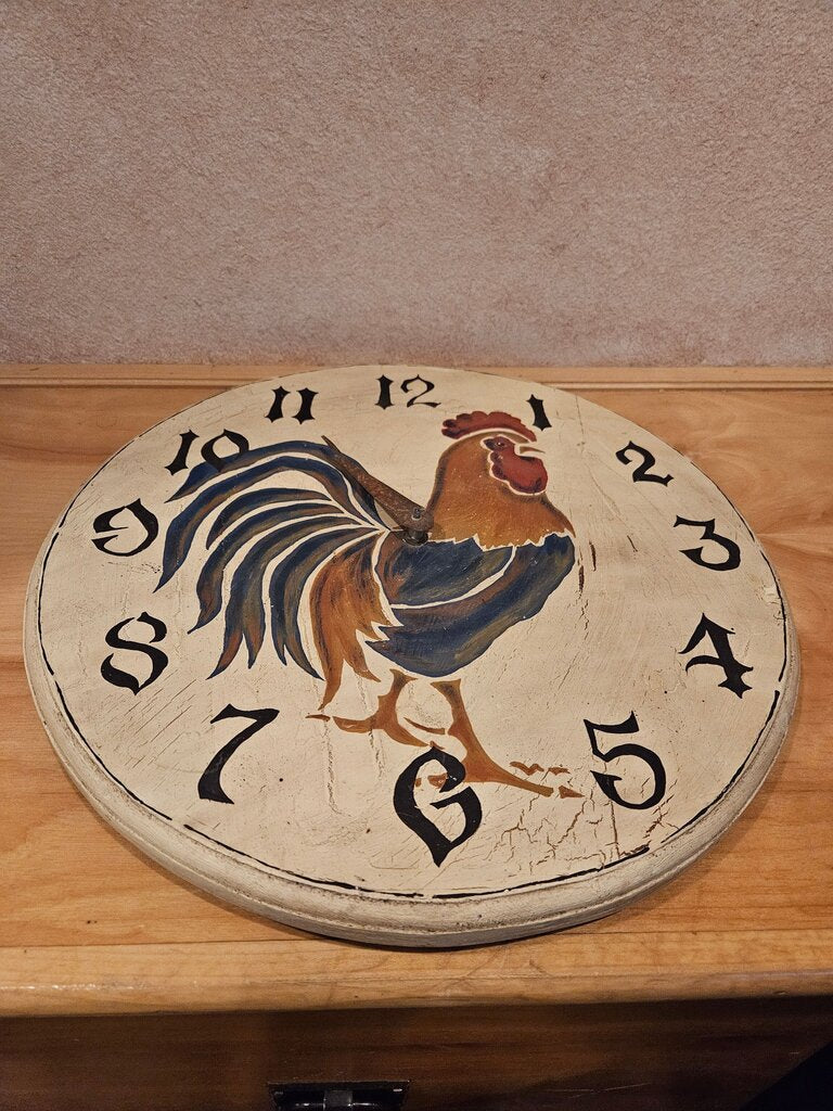 Hand painted Rooster Themed Wall Clock As is Decor
