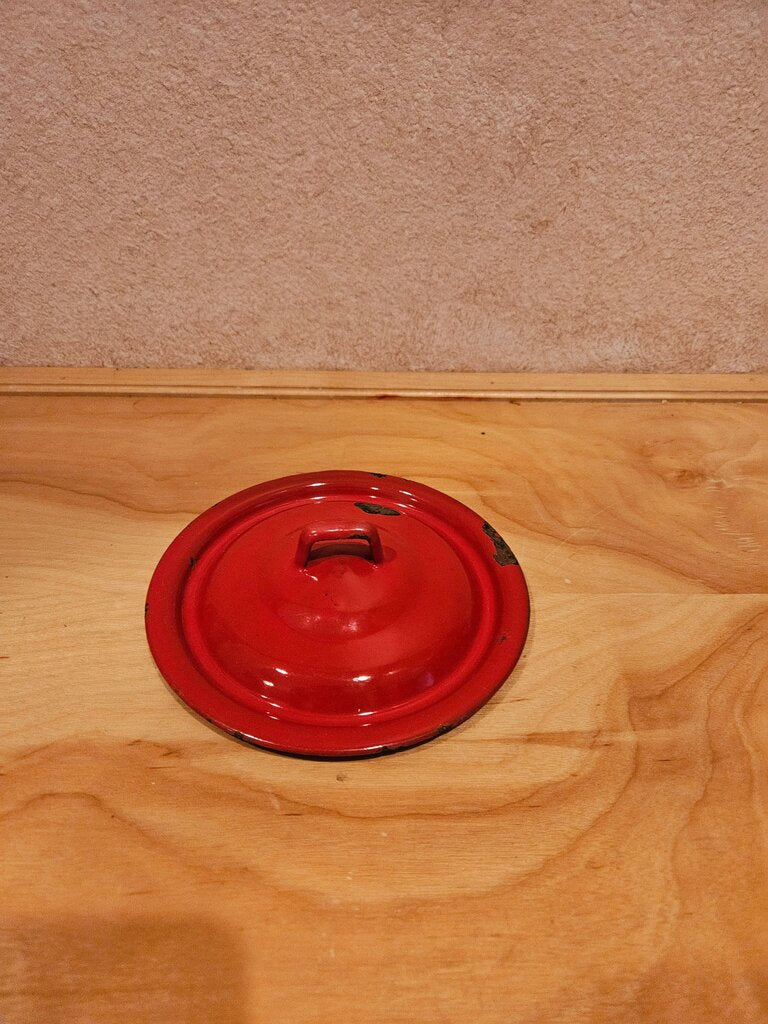 Vintage Red Enamel Lid {Enamelware Replacement Lid DIY Rustic Bird House Roof Project Farmhouse Kitchen Enamel Lid