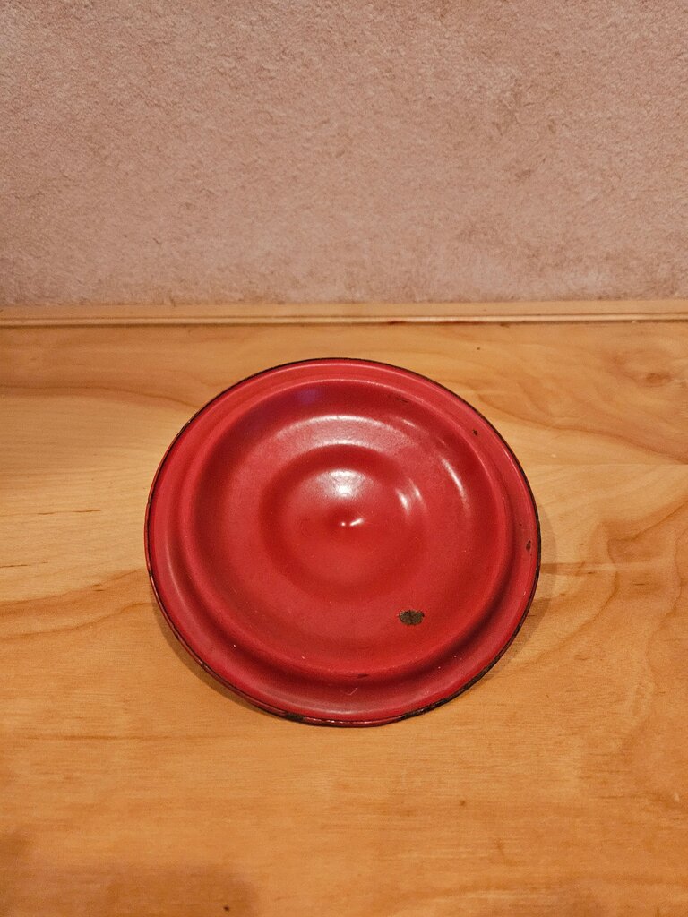 Vintage Red Enamel Lid {Enamelware Replacement Lid DIY Rustic Bird House Roof Project Farmhouse Kitchen Enamel Lid