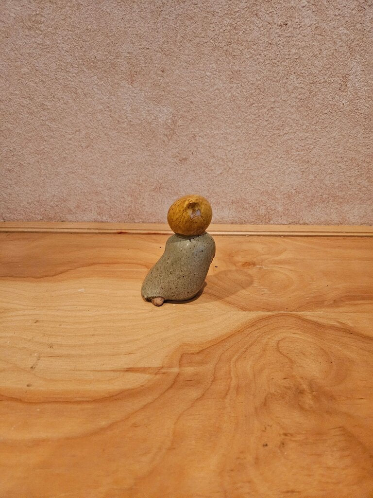 Vintage FF Mid-Century Girl Figurine Holding Pot Stoneware Pottery Japan