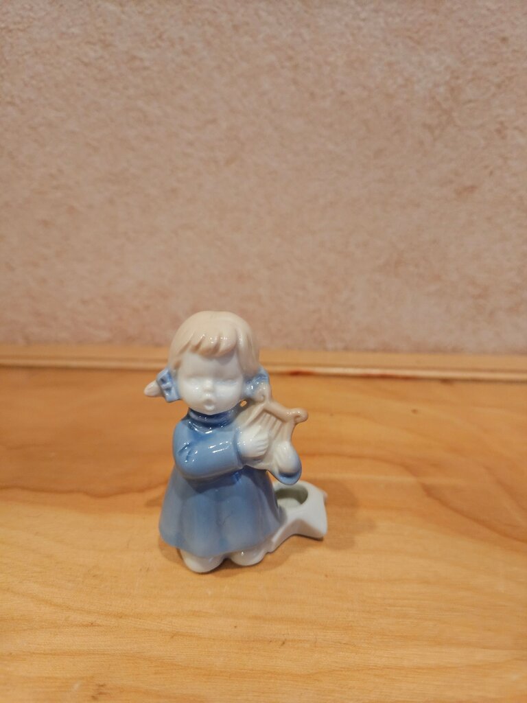 Vintage Mini Candle Holders Angel Playing harp Instrument
