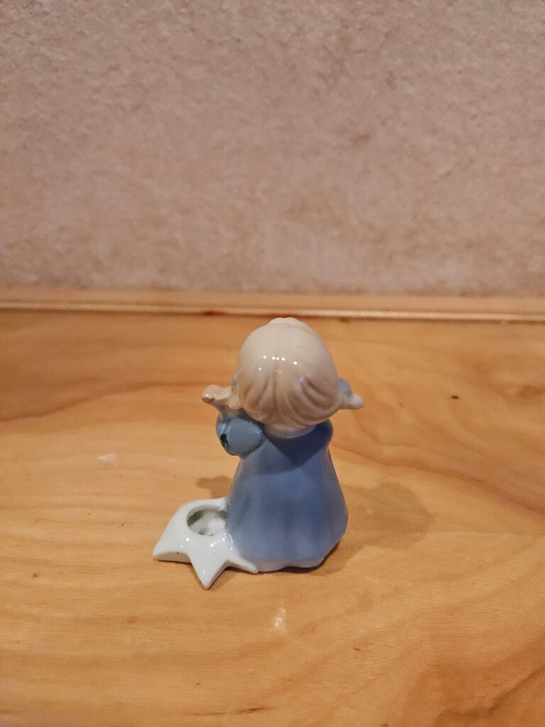 Vintage Mini Candle Holders Angel Playing harp Instrument