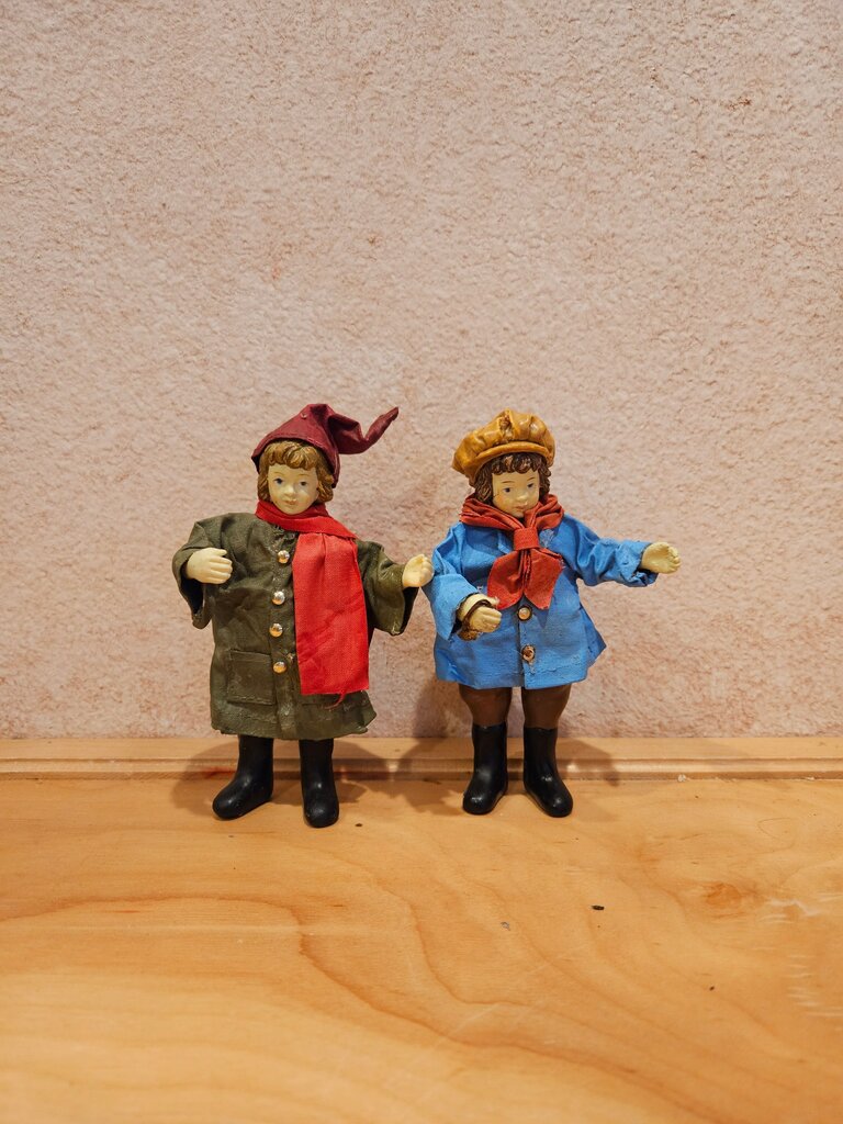 Vintage Set Christmas Kurt S. Adler Paper Mache Doll Ornament 5.5" Victorian Child