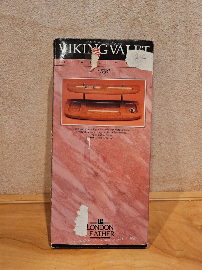 Viking Valet Jewelry Riser 2 Tiered Wood Dresser Valet Tray, MCM Men's Catch All Shelf, Jewelry Organizer, Desk Valet Box