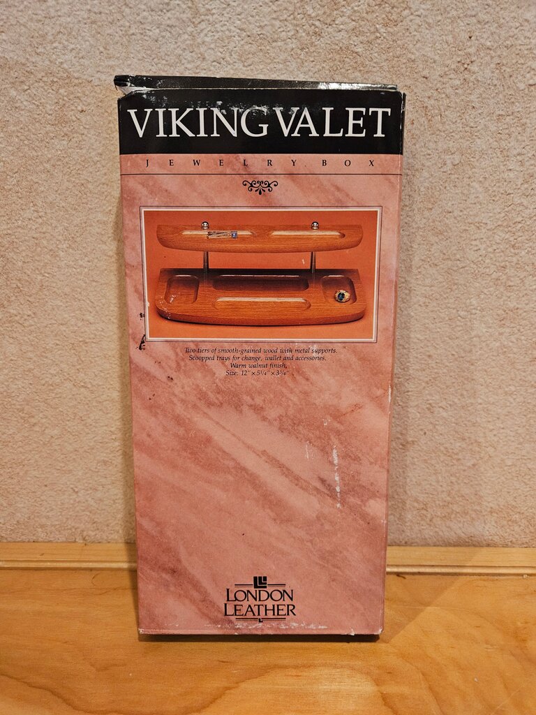 Viking Valet Jewelry Riser 2 Tiered Wood Dresser Valet Tray, MCM Men's Catch All Shelf, Jewelry Organizer, Desk Valet Box