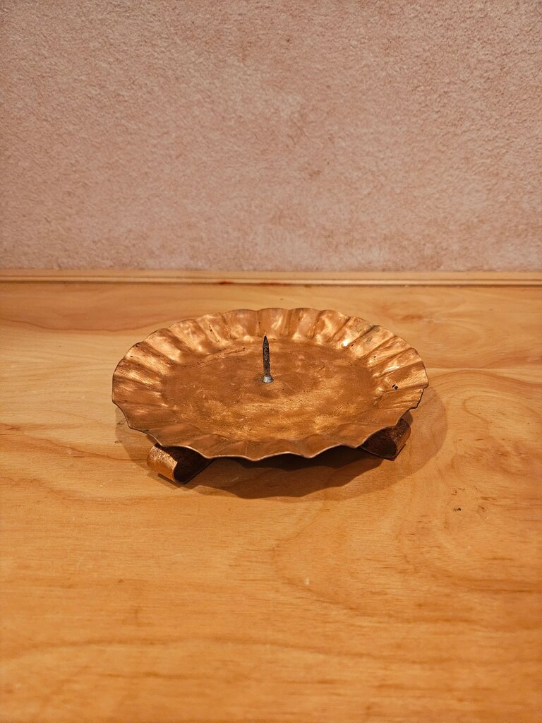 Vintage Ribbed scalloped edged Copper Candle Holder