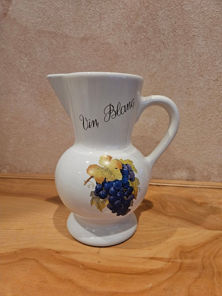 French Porcelain Wine Pitcher, Vintage White Wine Jug made by Revol