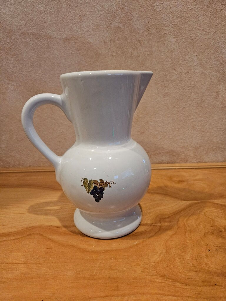 French Porcelain Wine Pitcher, Vintage White Wine Jug made by Revol