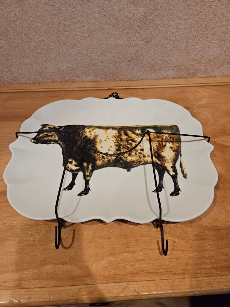 Farm Plate and Holder Cow Print Decorative
