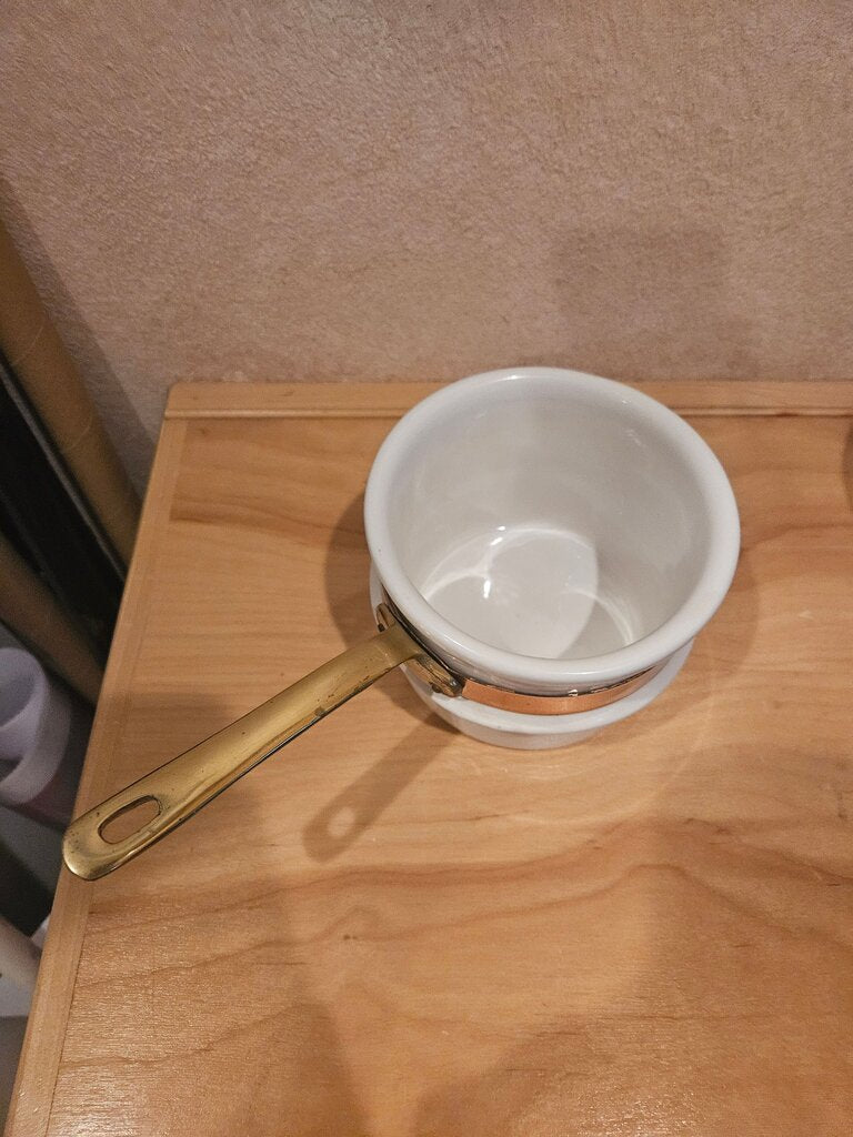 Vintage Ceramic Double Boiler Insert Pot With Copper Band & Brass Handle