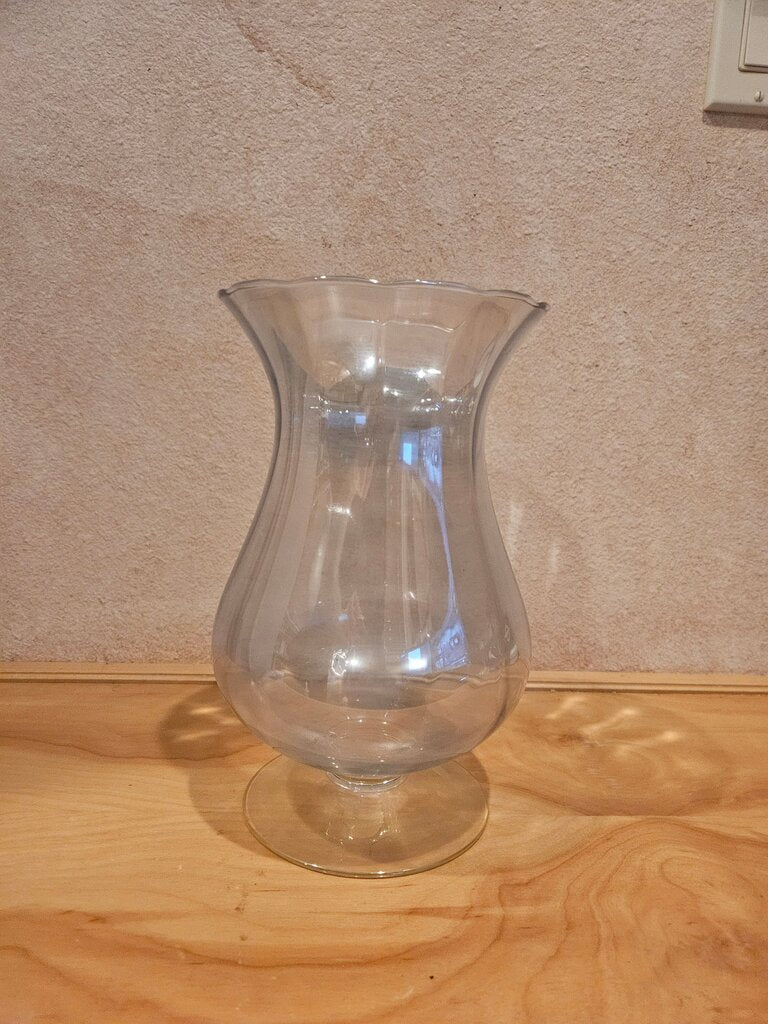 Blue Glass Vase green base scalloped edge AS IS Coating