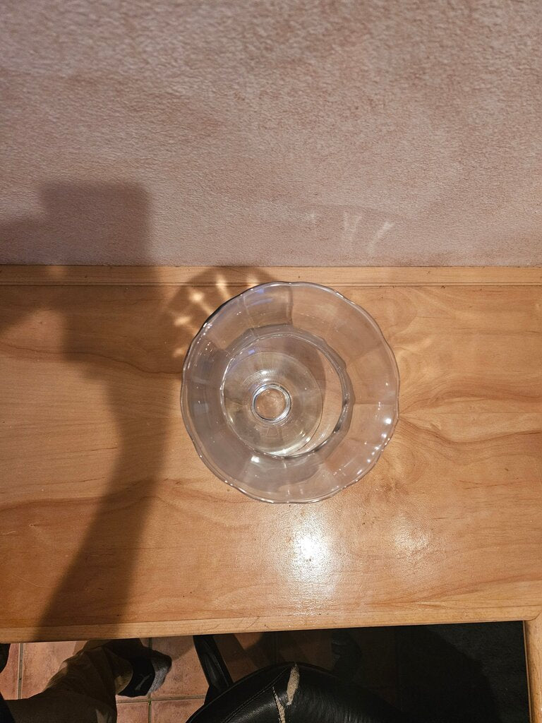 Blue Glass Vase green base scalloped edge AS IS Coating