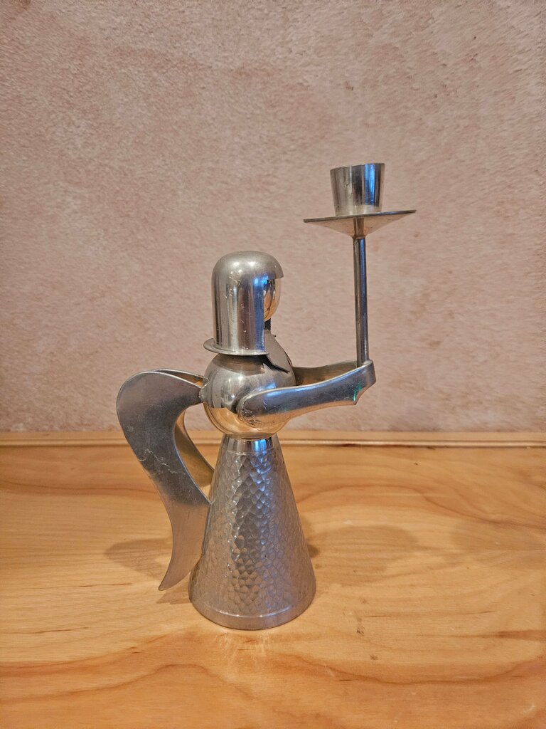 Pair Vintage 1970s Pewter Angel Candle Holder - Danish