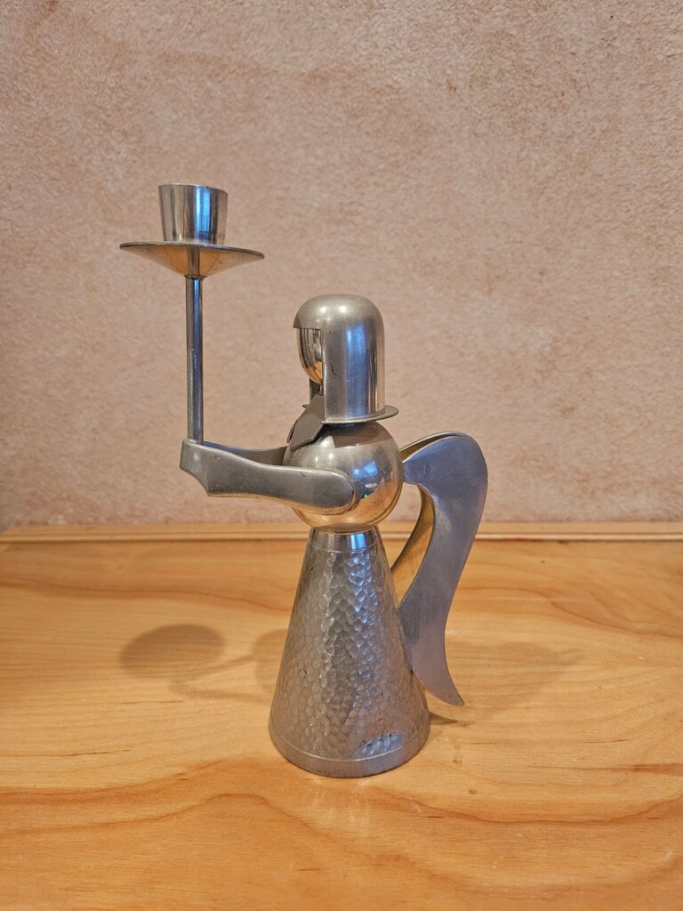 Pair Vintage 1970s Pewter Angel Candle Holder - Danish