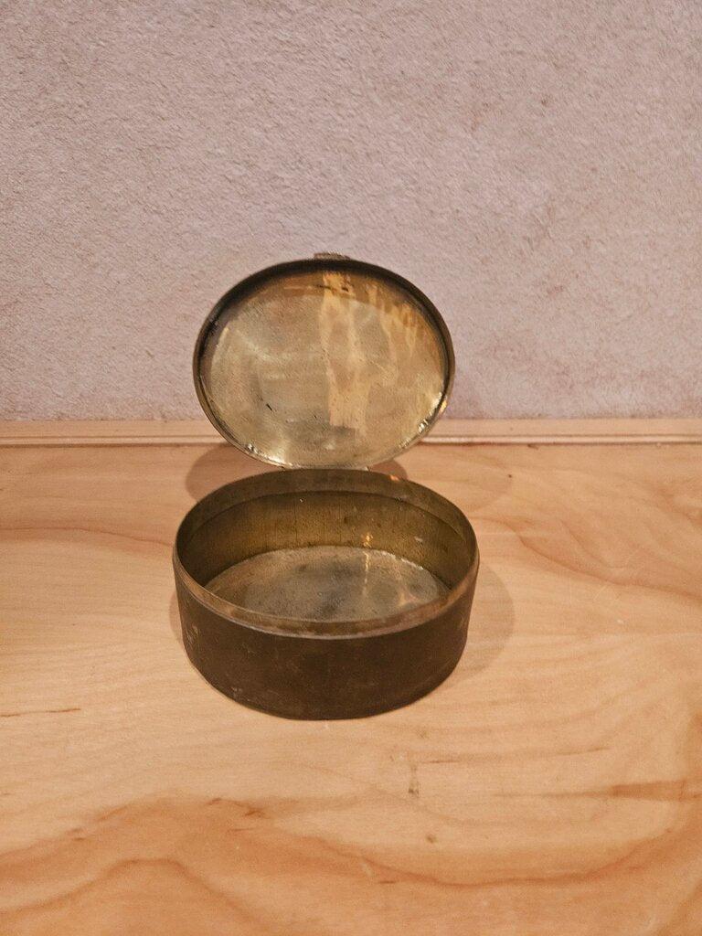 Vintage Brass Lidded Box, Round, Hinged, Trinket Box, Jewelry Box, Catch All