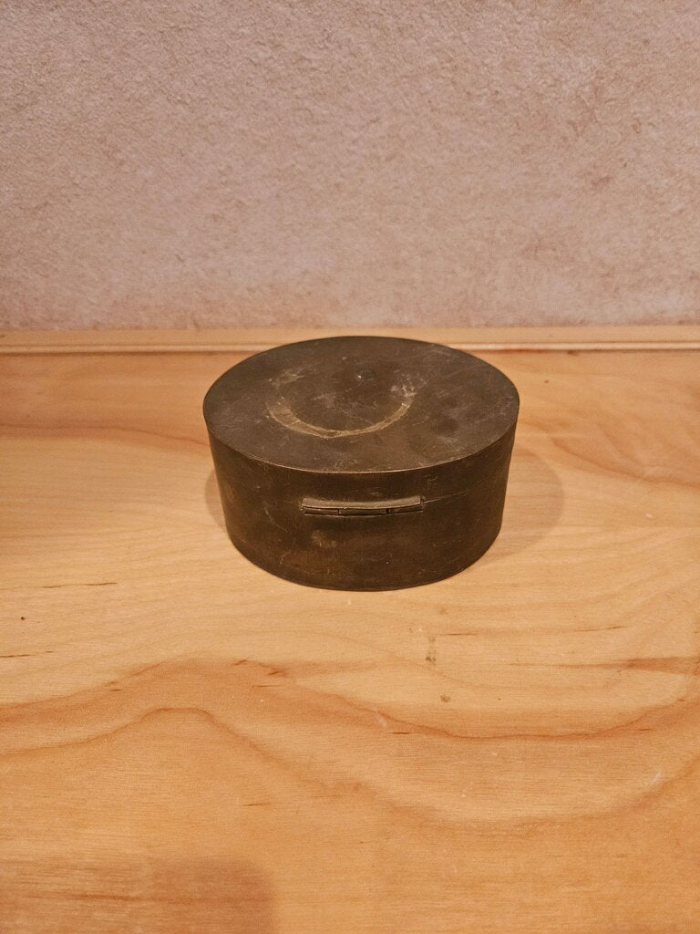 Vintage Brass Lidded Box, Round, Hinged, Trinket Box, Jewelry Box, Catch All