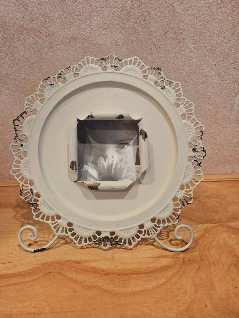 Metal Decorative Picture Frame Holds 5x5 Picture Distressed Cottage Core