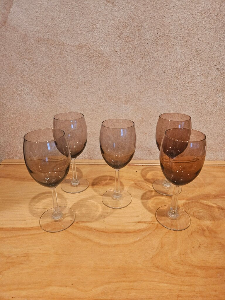 set of five vintage burgundy/purple wine glasses, likely the Amethyst or Brandywine style