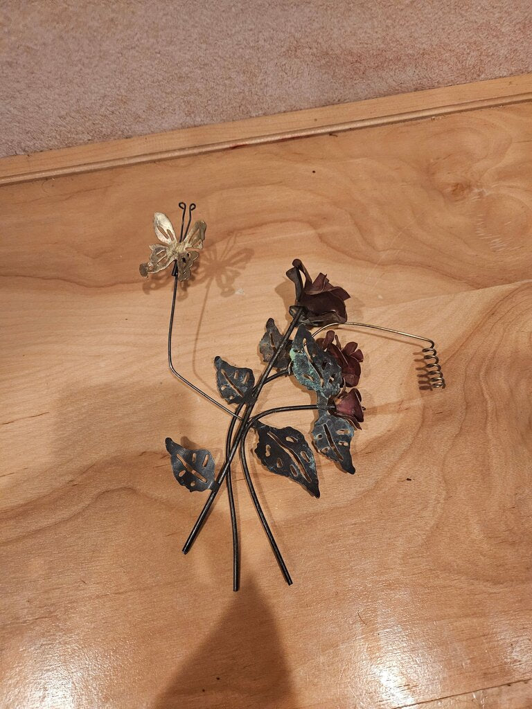 Vintage Metal Wall Art Deco flowers Regency Butterflies Brass