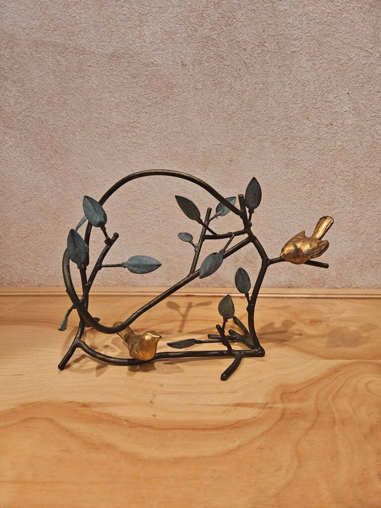 Metal Decorative Wine Bottle Holder With Birds & Leaves