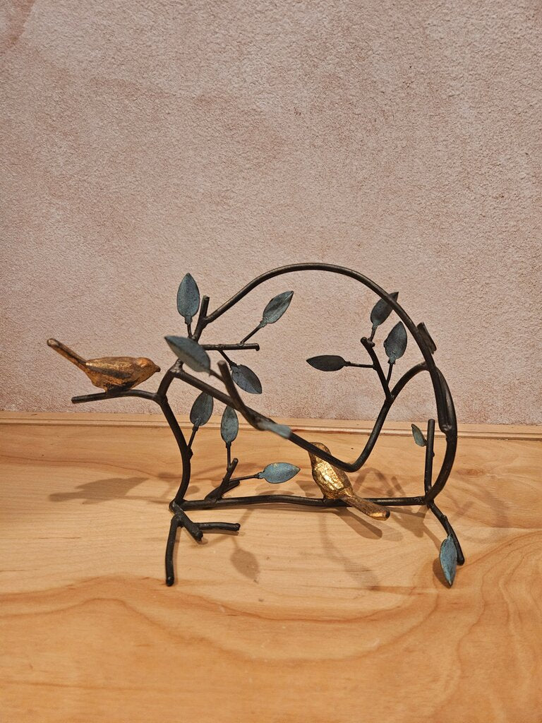Metal Decorative Wine Bottle Holder With Birds & Leaves