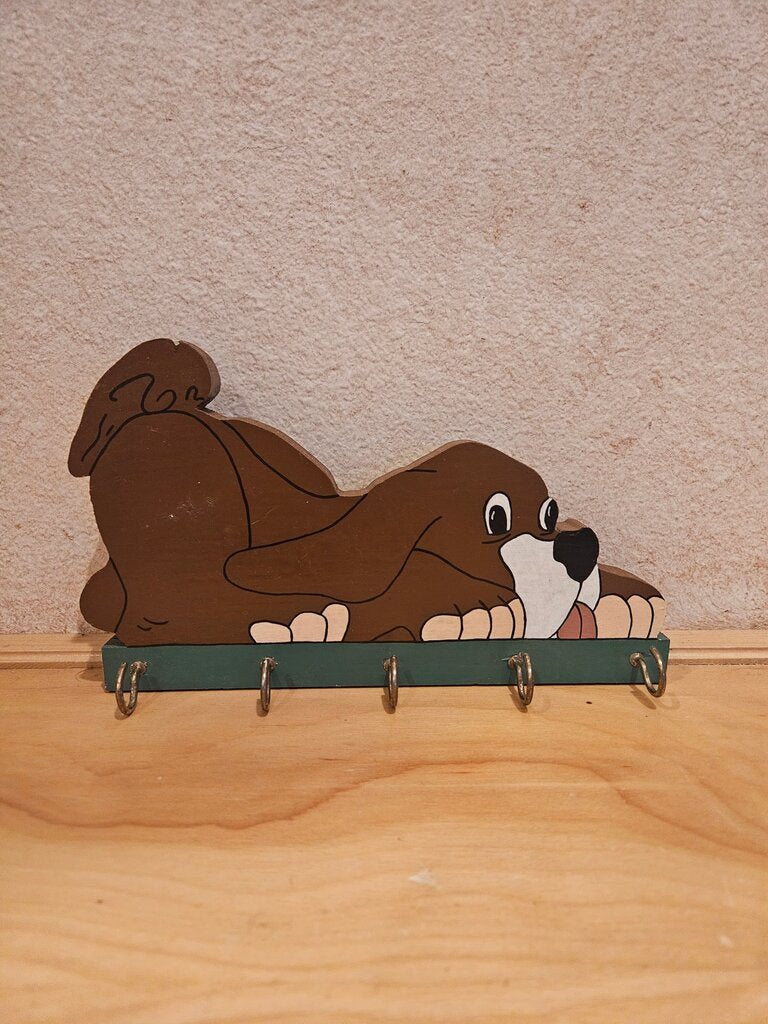Vintage wooden dog handmade painted key holder
