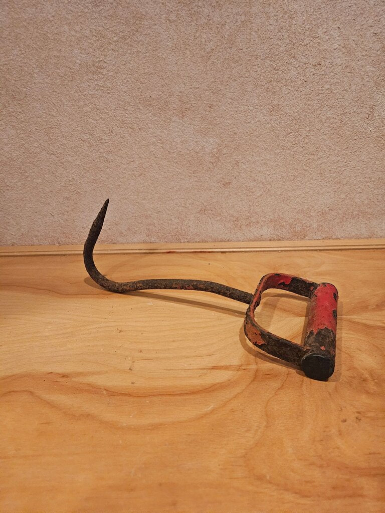 Red Metal Hay Hook!!! Vintage Meat Hook! Cast Iron Ice Hook! Repurpose!