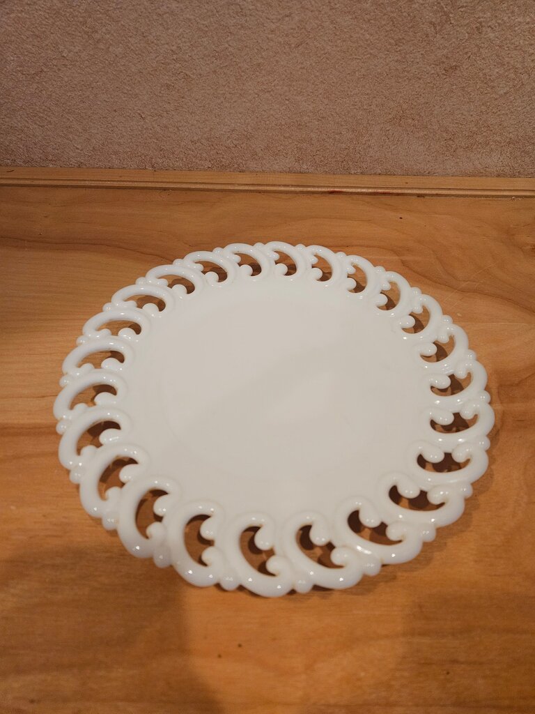 Vintage Fenton Milk Glass C Scroll Edge Plate