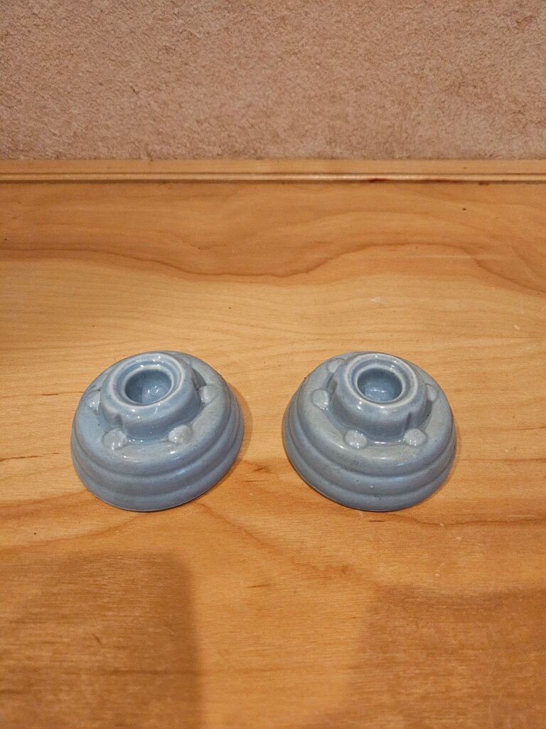 Vintage Mid Century Pottery Candle Holders NAUTICAL Made in USA LT. BLUE