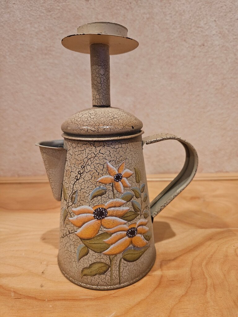 Vintage Crackle paint Floral Mini Teapot candle stick holder