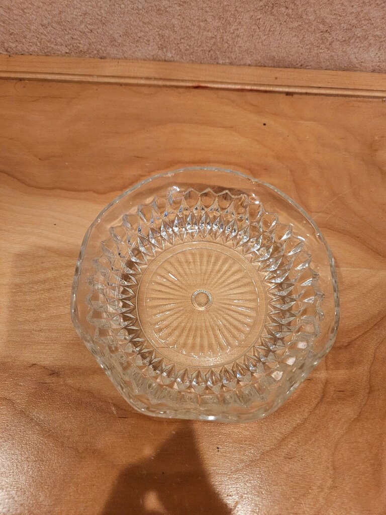Vintage Indiana Clear Glass Diamond Point King Crown Scallop Edge Candy Dish