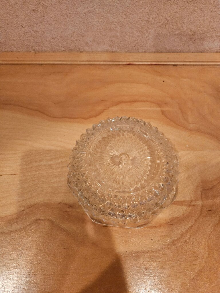 Vintage Indiana Clear Glass Diamond Point King Crown Scallop Edge Candy Dish