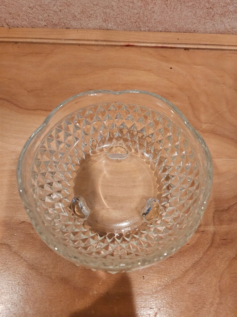 Vintage Indiana Glass Diamond Point Three Footed Nut Candy Bowl or Dish