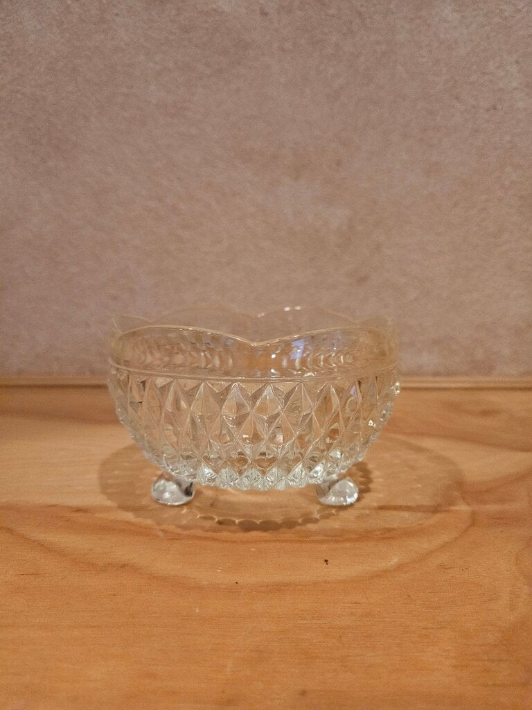 Vintage Indiana Glass Diamond Point Three Footed Nut Candy Bowl or Dish