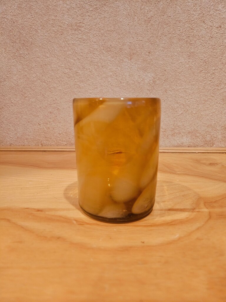 Hand blown Glass Tumblers Amber With White Abstract Pattern/pencil holder/vase/candle holder