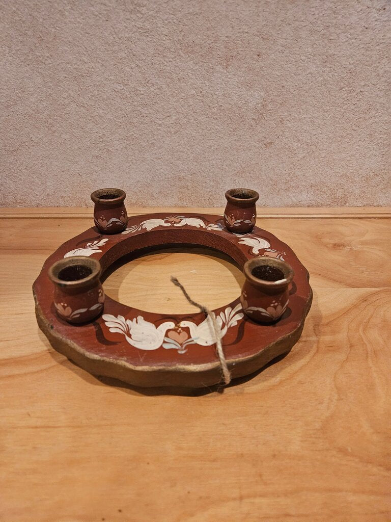Vintage Bavarian Handmade and Tole Handpainted Wood Advent Candle Holder